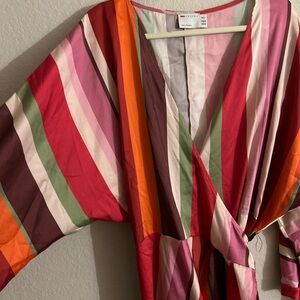 ASOS DESIGN Curve wrap mini dress in 70s stripe print. US 20.